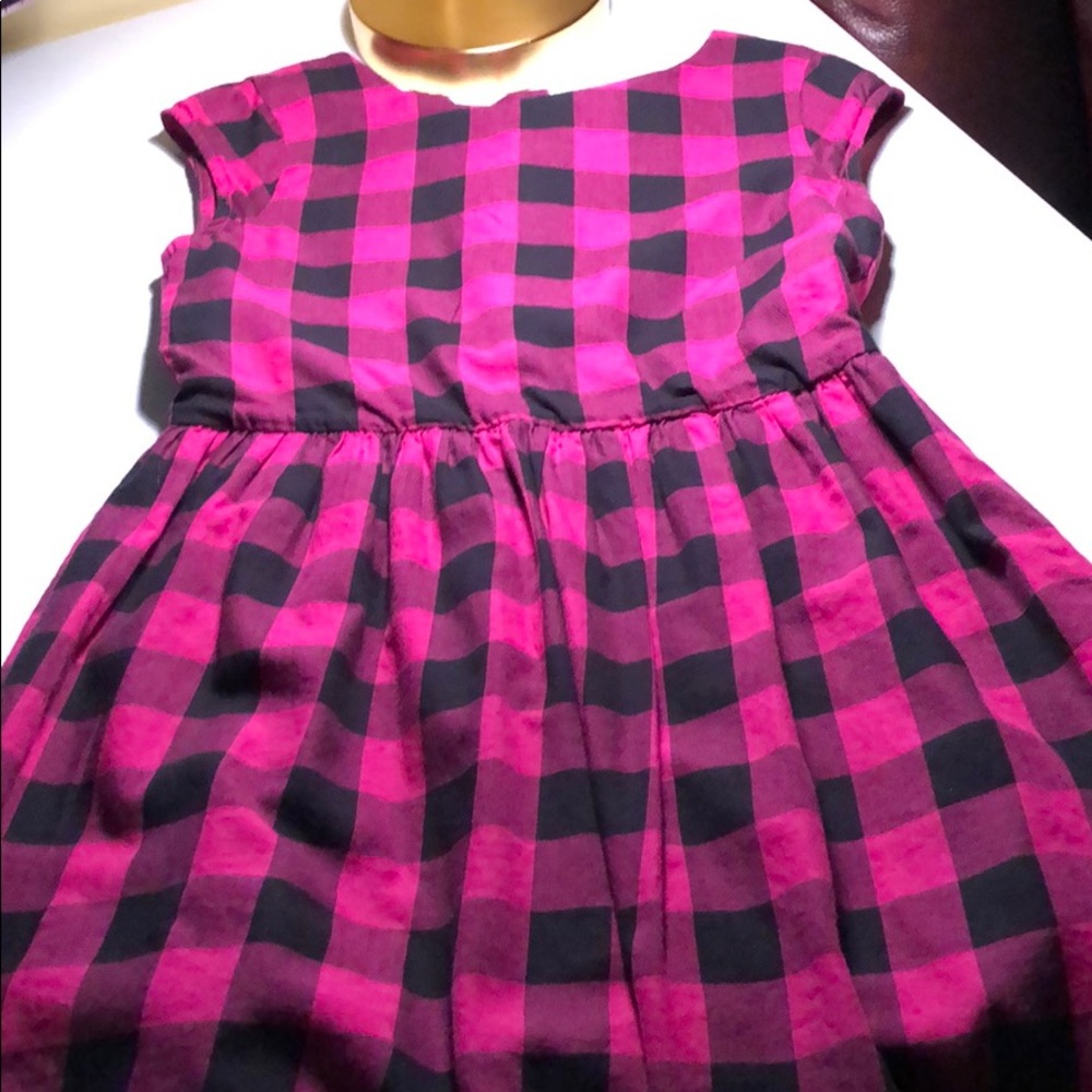 GAP Magenta & Black Plaid Short Sleeve Girls Dress